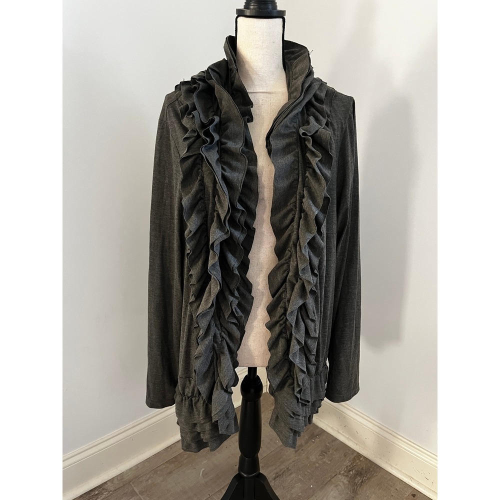 Charcoal Grey Ruffled Cardigan Size 22/24W Boho Chic Witchy Romantic Victorian